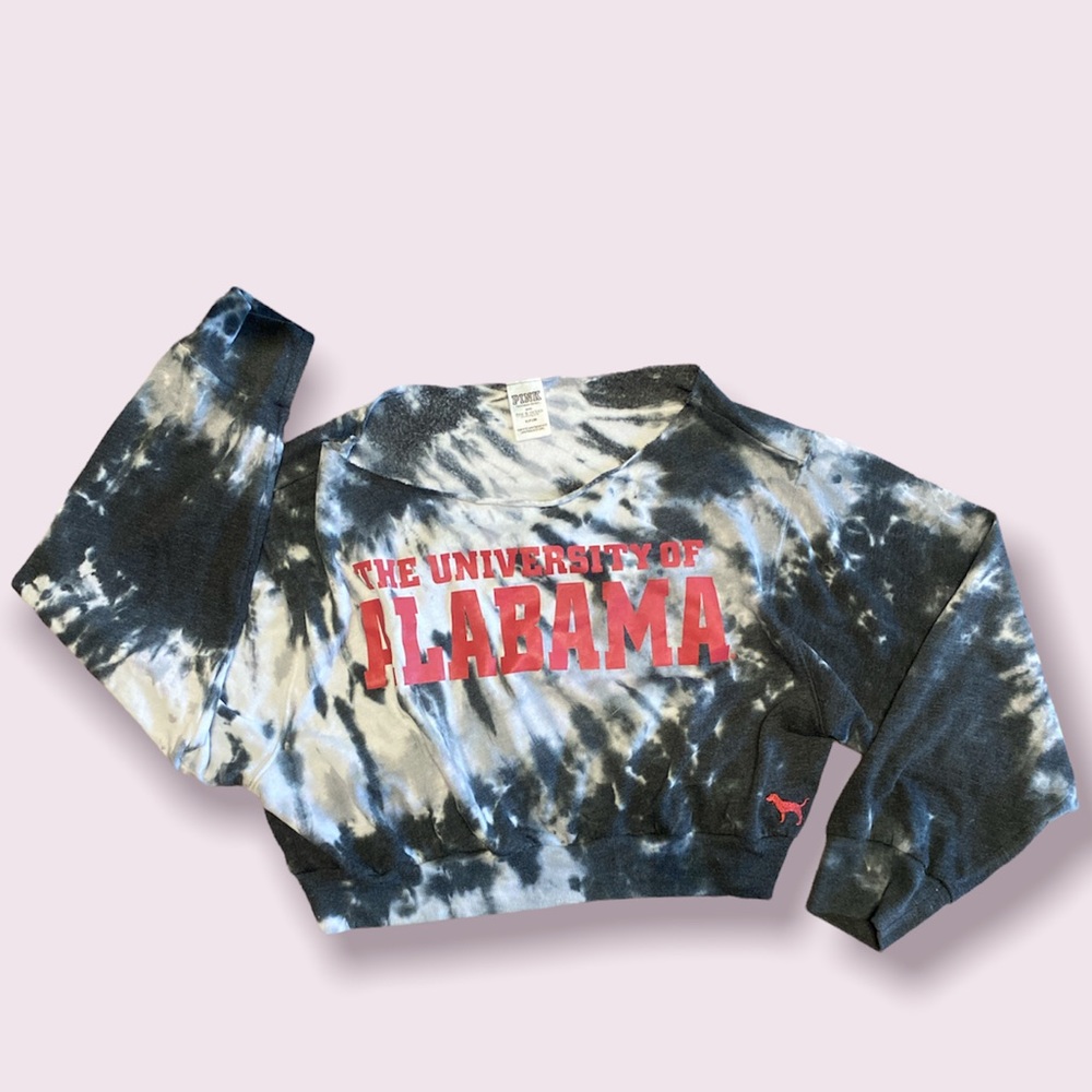 University of Alabama Tie-Dye Crop Sweatshirt Raw Boatneck, VS Pink, Size Small